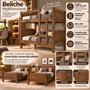 Ver imagem 2 de Beliche Solteiro Vira 2 Camas 100% MDF Reforçada Castanho Proteção Lateral