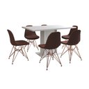 Ver imagem 6 de Mesa Jantar Londres Retangular Branca 137x90 6 Cadeiras Estofadas Caramelo Base Cobre