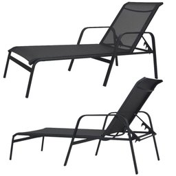 Kit 2 Cadeira Espreguiçadeira de Piscina Alumínio e Tela Sling Preto + Mesinha Preto - 1