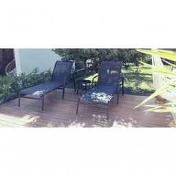 Kit 2 Cadeira Espreguiçadeira de Piscina Alumínio e Tela Sling Preto + Mesinha Preto - 3