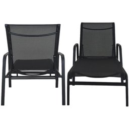 Kit 2 Cadeira Espreguiçadeira de Piscina Alumínio e Tela Sling Preto + Mesinha Preto - 7