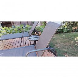 Kit 2 Cadeira Espreguiçadeira de Piscina Alumínio e Tela Sling Preto + Mesinha Preto - 5