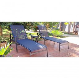 Kit 2 Cadeira Espreguiçadeira de Piscina Alumínio e Tela Sling Preto + Mesinha Preto - 4