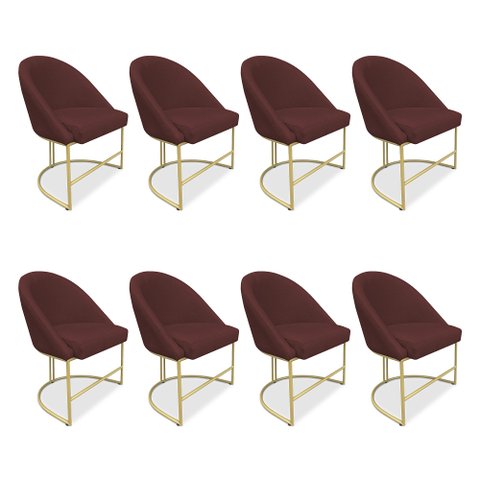 Kit 08 Cadeiras Poltrona de Jantar Bela Suede Base Metálica Industrial Dourado - Pallazio