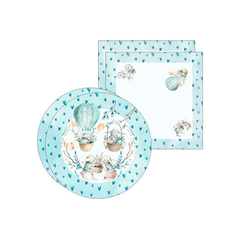 Kit Sousplat + Guardanapo Páscoa Balão/azul Coração - 2 Peças - com Base