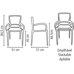 Cadeira Plastica Monobloco com Bracos Sofia Marrom