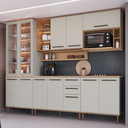 Ver imagem 1 de Cozinha Modulada Completa 7 Peças com Cristaleira 12 Portas 2 Gavetas Isabelle Bege/Freijó/Arenas