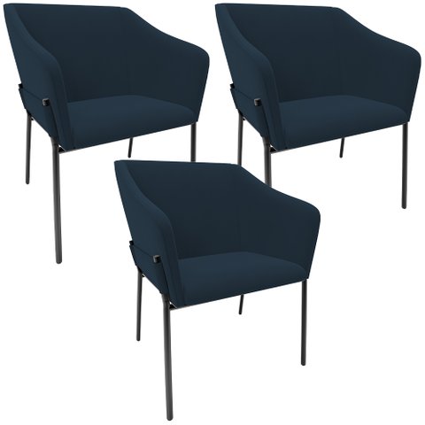 Kit 3 Cadeiras para Sala de Jantar Estar Living Olívia L02 Suede Azul - Lyam Decor