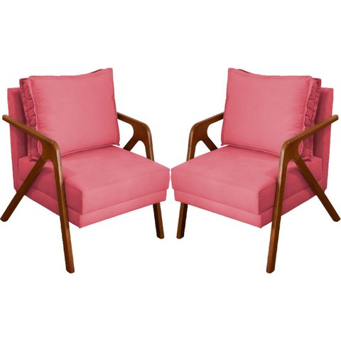 Kit 2 Poltrona Decorativa para Sala Recepção Consultório Reforçada em Madeira Maciça Shine Suede