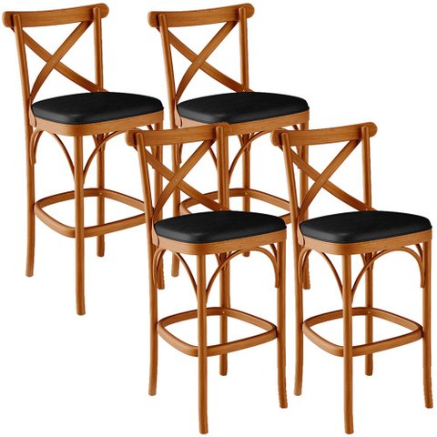 Kit 04 Banquetas Altas Cozinha Bancada Bar Sala Jantar Estofada Ávila L02 Couríssimo Preto - Lyam Ly