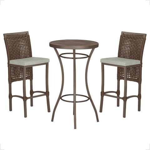 Mesa Bistrô com 2 Banquetas Roma Marrom Corda Náutica Estofado 3 Trama Original