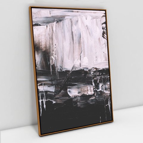 Quadro Decorativo em Canvas Abstrato Black White TaColado Moldura Flutuante 4,5cm Freijó 60 x 40cm