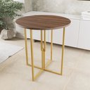 Ver imagem 2 de Mesa Redonda Dourada 80cm Tampo Madeira Imbuia Industrial