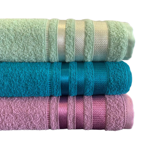 Jogo C/ 3 Toalhas de Banho Marselha 70x140cm - 100% Algodão - Verde Menta / Azul Petróleo / Açaí