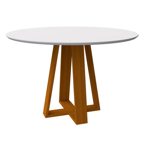 Mesa De Jantar Para 4 Lugares Tampo Redondo Com Vidro 1,20m Vitoria Cor Ypê Off White New Ceval 2310