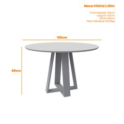 Mesa De Jantar Para 4 Lugares Tampo Redondo Com Vidro 1,20m Vitoria Cor Ypê Off White New Ceval 2310 - 3