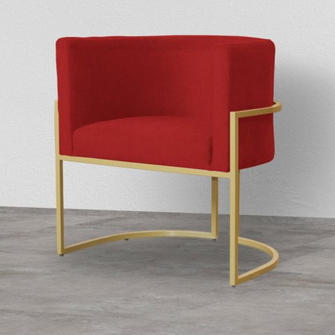 Poltrona Decorativa Estofada Base de Ferro Sala Luana Suede Vermelho - LM DECOR