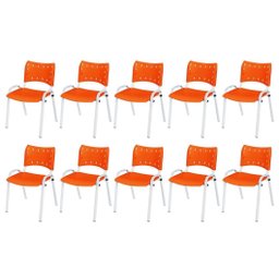 Cadeira Iso Base Branco Igreja, Escola, Escritório - Laranja Kit 10 Peças - 2