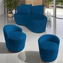 Ver imagem 1 de Kit Namoradeira + 2 Poltronas Yara Orgânica Couro Azul Marinho