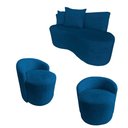Ver imagem 2 de Kit Namoradeira + 2 Poltronas Yara Orgânica Couro Azul Marinho