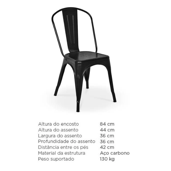 Cadeira Iron Tolix Design Industrial Jantar Cozinha Casa Preto - 2