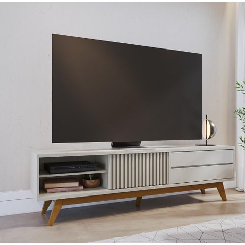 Rack Bancada Veneza com Portas Deslizantes e 02 Gavetas Off White Matte - Colibri