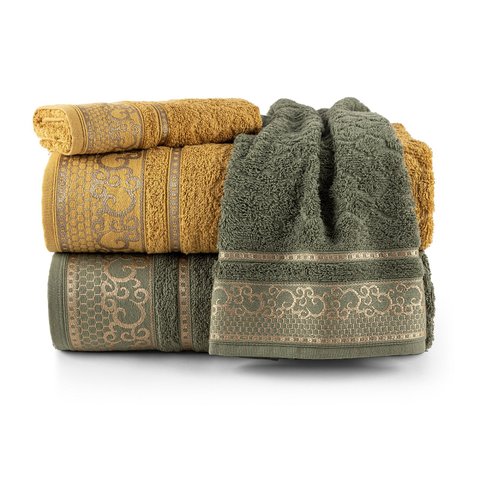Kit de Toalhas 2 Banhos e 2 Rostos 100% Algodão Eudora:ocre Oliva