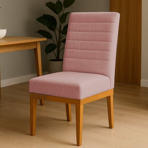Cadeira de Jantar Mavie Estofada para Sala de Jantar Sofisticado Linhas Horizontais - Veludo Rosê
