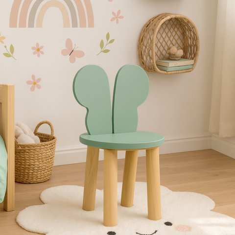 Cadeira Infantil Orelha Borboleta Mdf Pes Madeira Plancasa:verde Jade