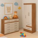 Ver imagem 1 de Quarto Infantil com Cômoda 10 Gavetas e Guarda-Roupa 3 Portas e 2 Gavetas Ninho Marrom/Castanho/Off White