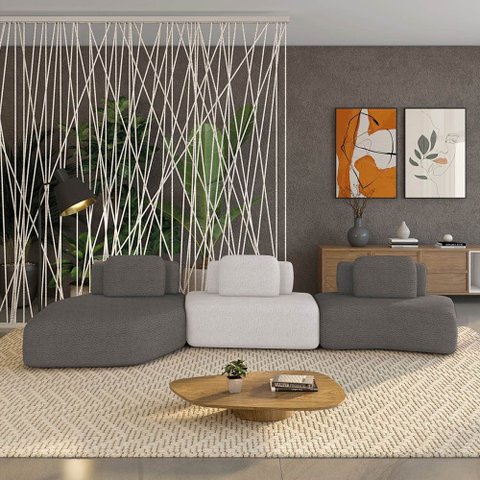 Sofá 3 Lugares Orgânico com Chaise e 2 Módulos Berlim Bouclê Gf K01 - D’Rossi