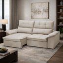 Ver imagem 2 de Sofá 3 Lugares Retrátil Reclinável para Sala 230cm Giotto F04 Veludo Bege - Lyam Decor