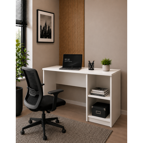 Mesa de Escritório 108cm para Computador Notebook com Nichos Cava - Branco