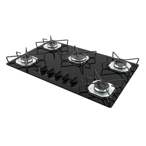 Cooktop 5 Bocas Terim Vidro Preto com 6 Apoios Preto Bivolt