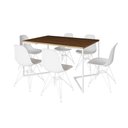Ver imagem 2 de Mesa Industrial Jantar Retangular 137x90cm Amêndoa Base V com 6 Cadeiras Eames Eiffel Brancas Ferro