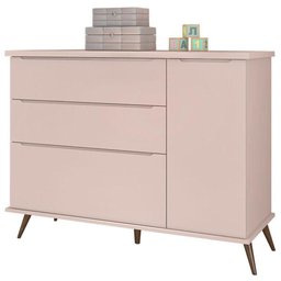 Cômoda Infantil Retro Alice com Porta Rosa Acetinado - Phoenix Baby - 1