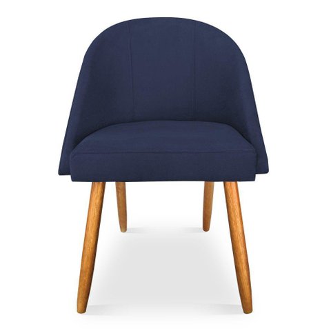 Kit 06 Cadeiras Jantar Bela Suede Azul Marinho Pés Palito Castanho - Pallazio