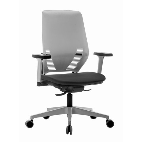 Cadeira Escritório Presidente Giratória Easyflex Rhodes Encosto Branco Braço Boss Poliéster Preto