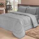 Ver imagem 1 de Kit Edredom Confort Casa Dona Dupla Face Casal Queen 6 Pçs Com Lençol Cinza