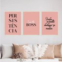 Ver imagem 2 de Kit 3 Quadros Femininos Persistência 24x18cm - com vidro:Madeira branca