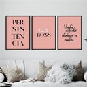 Ver imagem 1 de Kit 3 Quadros Femininos Persistência 24x18cm - com vidro:Madeira branca