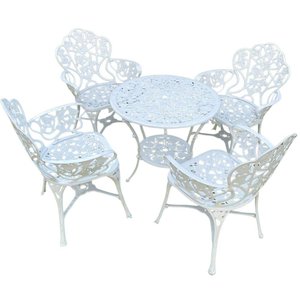 Conjunto Jardim Nova Hera com Mesa Redonda 4 Cadeiras Alumínio Fundido Externa
