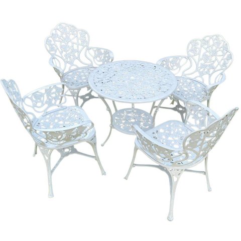 Conjunto Jardim Nova Hera com Mesa Redonda 4 Cadeiras Alumínio Fundido Externa