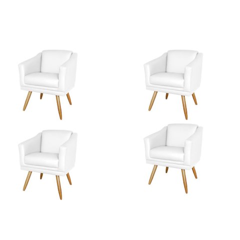 Kit 4 Poltronas Decorativa San Diego Sala Recepção Escritório Branco