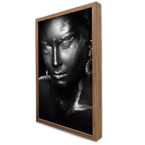 Quadro Decorativo Caixa a Face da Mulher em Preto e Branco Tacolado Moldura Caixa 3cm Madeira com Vi