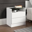 Ver imagem 1 de Mesa de Cabeceira Tampo em Vidro 2 Gavetas Tóquio Manto Móveis