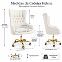 Ver imagem 6 de Cadeira Poltrona Home Office Helena Capitonê Base com Rodinhas Dourada