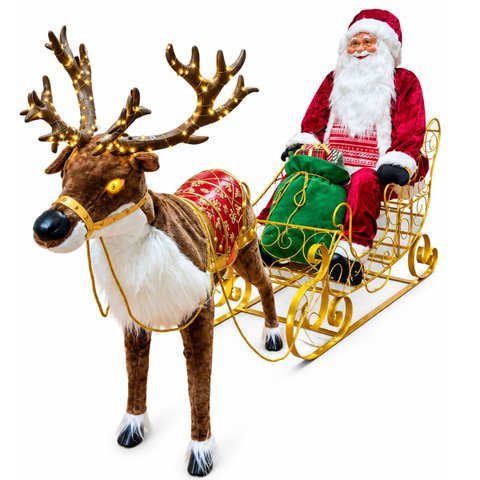 Treno Papai Noel Rena Natal Realista Som LED Movimento Loja Shopping Evento Festa Comemoraçao Decora