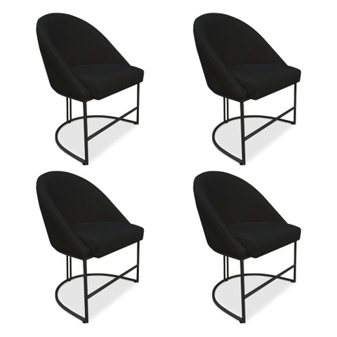 Kit 04 Cadeiras Poltrona de Jantar Bela Suede Base Metálica Industrial Preto - Pallazio