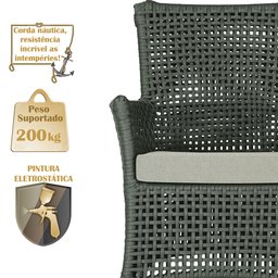 1 Sofá Área Externa Igapó Alumínio Pintura Marrom Corda Náutica Estofado Impermeável 3 - 4